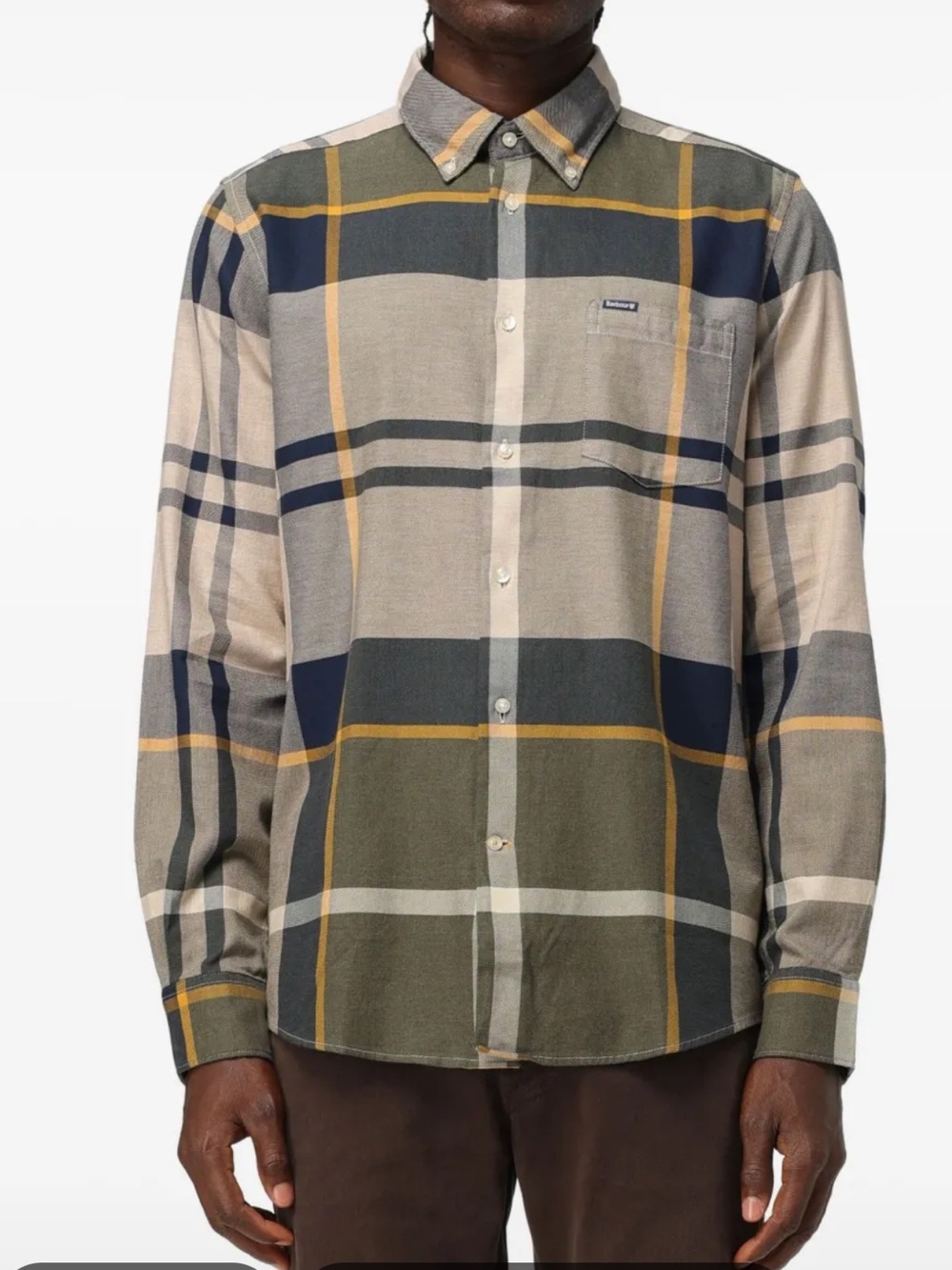 Barbour Dunnon checked pocket shirt Navy yellow Beige Size XL Cotton